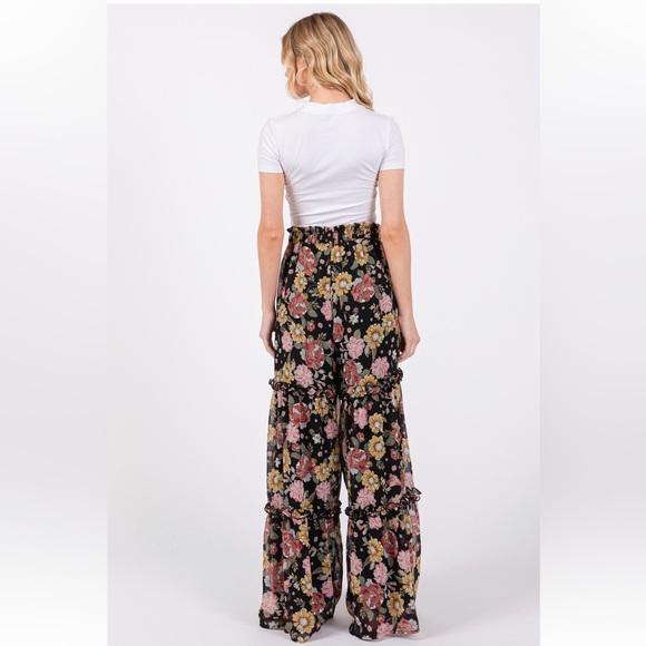 40 Boho Floral Print Ruffled Tiered Pants - Picture 3 of 5